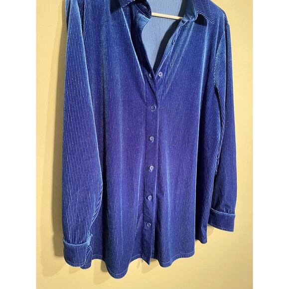Soft Surroundings Blue Shimmer Velvet Boyfriend Tunic Button‎ Down Shirt - Picture 2 of 10